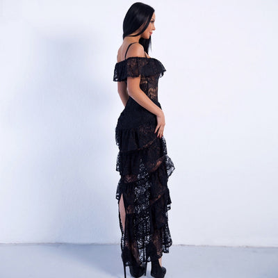 Lacey Days White Lace Ruffle Detail Maxi Dress - Fashion Genie Boutique