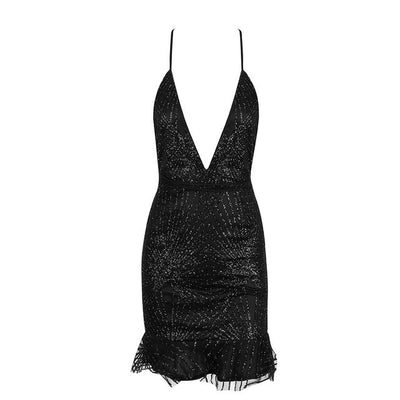 Vegas Beauty Black Glitter Embellished Mesh Mini Dress - Fashion Genie Boutique