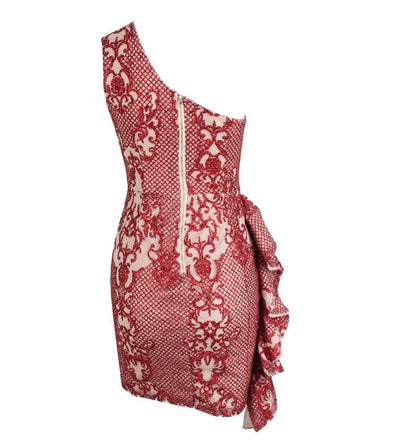 Sweeter Than Sugar Red Glitter Embellished Frill Mini Dress - Fashion Genie Boutique