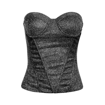 Powerhouse Silver Strapless Glitter Top - Fashion Genie Boutique