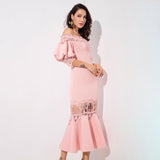 Mamacita Pink Bardot Lace Panel Midi Dress - Fashion Genie Boutique