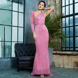 Luxury Night Green Sequin One Shoulder Maxi Gown Dress - Fashion Genie Boutique