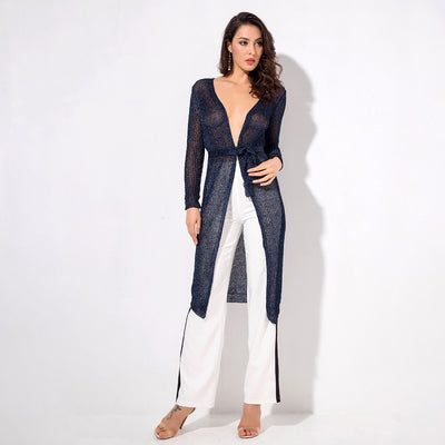 Graceful Ways Navy Glitter Knit Cardigan - Fashion Genie Boutique