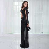 Rowena Black Sequin Cut Out Maxi Dress - Fashion Genie Boutique