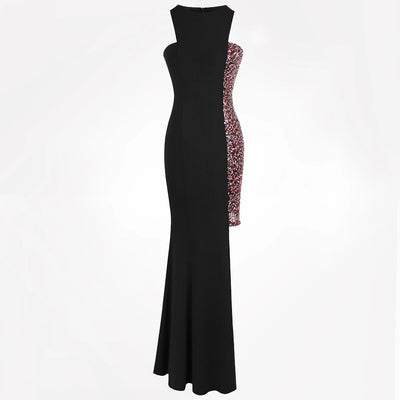Night Of Your Life Black Asymmetrical Sequin Maxi Gown Dress - Fashion Genie Boutique