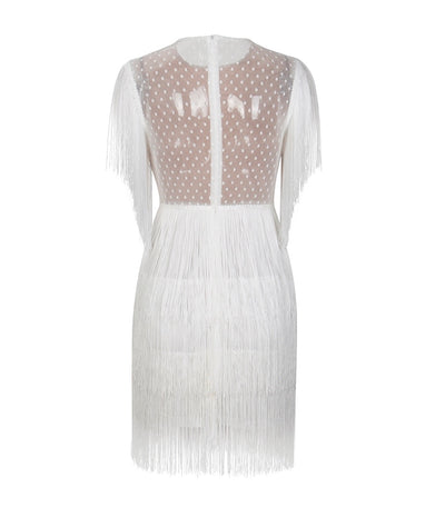 Flaunt It White Fringe Lace Mini Dress - Fashion Genie Boutique