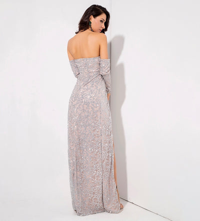 Princess Of Charm Silver Bardot Glitter Double Split Maxi Dress - Fashion Genie Boutique