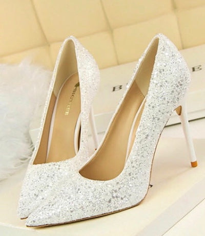 Till the Glitter Ends White High Heels - Fashion Genie Boutique