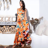 Bloom Babe Orange Floral Print Halter Maxi Dress - Fashion Genie Boutique
