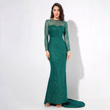 Making Moves Green Long Sleeve Glitter Maxi Gown Dress - Fashion Genie Boutique