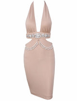 Envy Nude Crystal Embellished Bodycon Mini Dress - Fashion Genie Boutique
