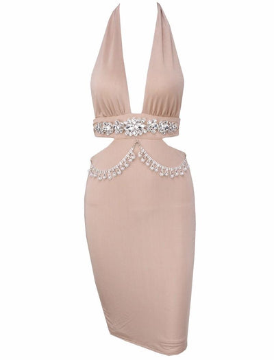Envy Nude Crystal Embellished Bodycon Mini Dress - Fashion Genie Boutique