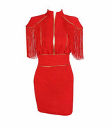 Adhere Red Fringe Shoulder Mini Dress - Fashion Genie Boutique