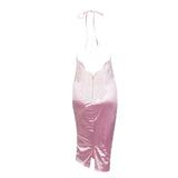 Laced With Love Pink Satin Midi Dress - Fashion Genie Boutique