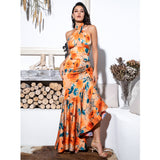 Bloom Babe Orange Floral Print Halter Maxi Dress - Fashion Genie Boutique