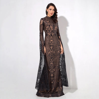 Once Upon A Time Black Glitter Fishtail Maxi Dress - Fashion Genie Boutique