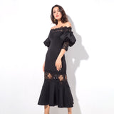 Mamacita Black Bardot Lace Panel Midi Dress - Fashion Genie Boutique