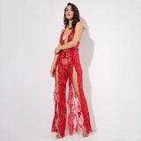 Bad Gal Red Sequin Split Leg Jumpsuit - Fashion Genie Boutique