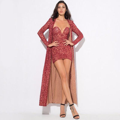 Rise & Shine Red Floor Length Glitter Jacket - Fashion Genie Boutique