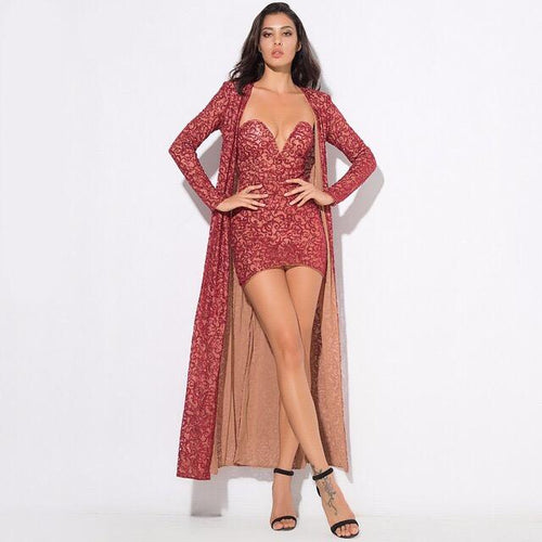 Rise & Shine Red Floor Length Glitter Jacket - Fashion Genie Boutique