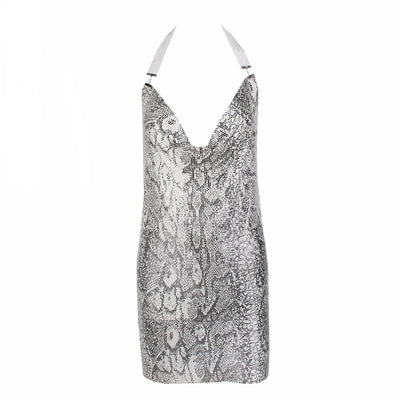 Unleash Me Silver Animal Print Metallic Mini Dress - Fashion Genie Boutique