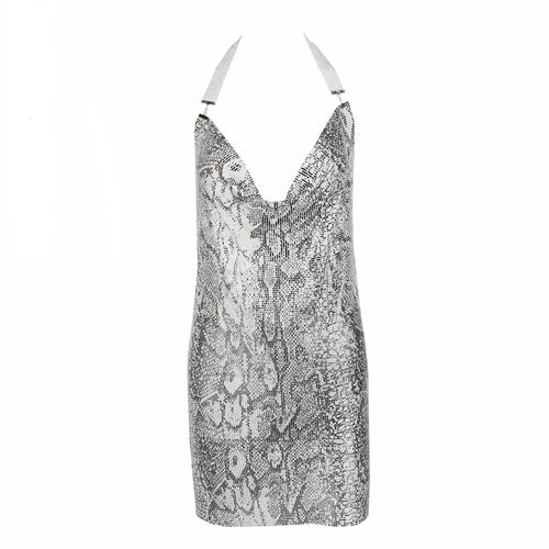 Unleash Me Silver Animal Print Metallic Mini Dress - Fashion Genie Boutique
