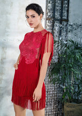 Flaunt It Red Fringe Lace Mini Dress - Fashion Genie Boutique