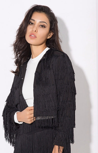 Lanchada Black Tassel Cropped Jacket - Fashion Genie Boutique