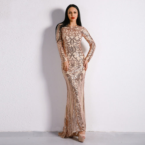 Unrequited Love Rose Gold Sequin Long Sleeve Maxi Dress - Fashion Genie Boutique