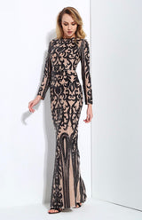 Graceful Black Sequin Long Sleeve Fishtail Maxi Dress - Fashion Genie Boutique