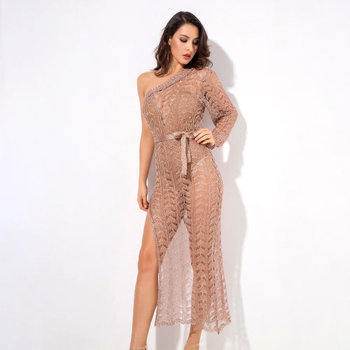 Ready To Glow Rose Gold Glitter Knit Kaftan Dress - Fashion Genie Boutique