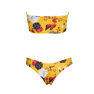 Bali Sunset Yellow Floral Strapless Bikini - Fashion Genie Boutique