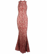 Modern Beauty Nude And Red Glitter Fishtail Maxi Dress - Fashion Genie Boutique
