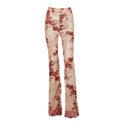 Little Wonder Red Sequin Mesh High Waisted Trousers - Fashion Genie Boutique