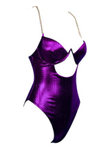 Say It Isn’t So Purple Chain Strap Cut Out Bodysuit - Fashion Genie Boutique