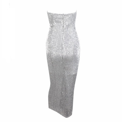 Glam Doll Red Strapless Sequin Midi Dress - Fashion Genie Boutique