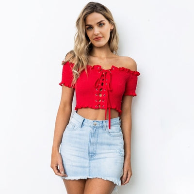 Excuse My Rouge Red Bardot Crop Top - Fashion Genie Boutique