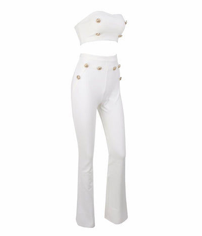 Hot Totty White Crop Top and Trousers Co-Ord - Fashion Genie Boutique