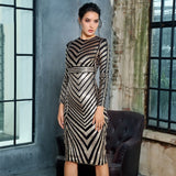 Forever Gold & Black Long Sleeve Sequin Midi Dress - Fashion Genie Boutique