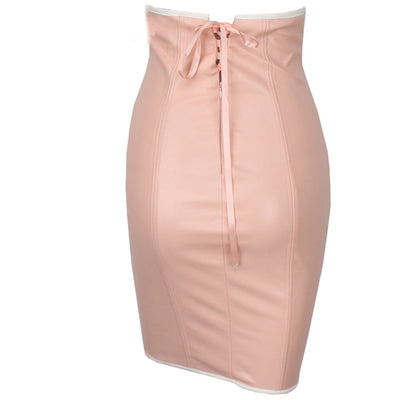 Cross Cross Pink Faux Leather High Waisted Mini Skirt - Fashion Genie Boutique