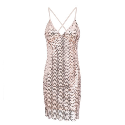 California Girls Rose Gold Scallop Sequin Mini Dress - Fashion Genie Boutique