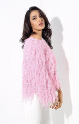 Heart Throb Pink Fluffy Fringe Jumper - Fashion Genie Boutique