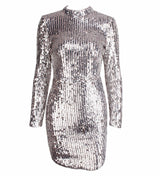 Sexy Sienna Silver Sequin Long Sleeve Mini Dress - Fashion Genie Boutique