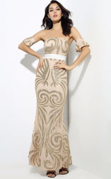 Senorita Nude & Gold Glitter Bardot Maxi - Fashion Genie Boutique