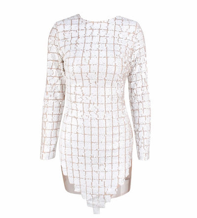 Hayden White Sequin Long Sleeve Sequin Mini Dress - Fashion Genie Boutique