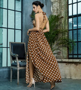 No Drama Brown & White Polka Dot Maxi Dress - Fashion Genie Boutique