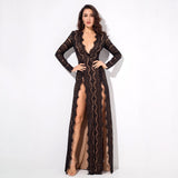Walking Goddess Black Long Sleeve Double Split Maxi Dress - Fashion Genie Boutique