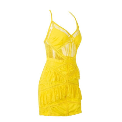 Ready To Ruffle Yellow Mesh Mini Dress - Fashion Genie Boutique