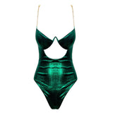 Say It Isn’t So Green Chain Strap Cut Out Bodysuit - Fashion Genie Boutique