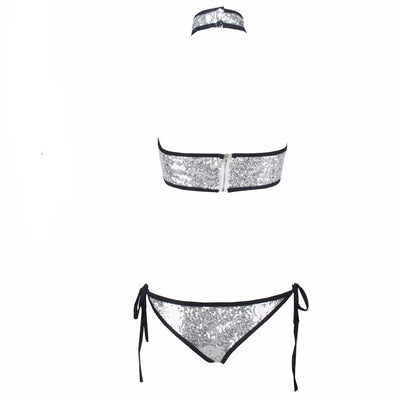 Need I Say Shore? Silver Sequin Choker Bikini - Fashion Genie Boutique